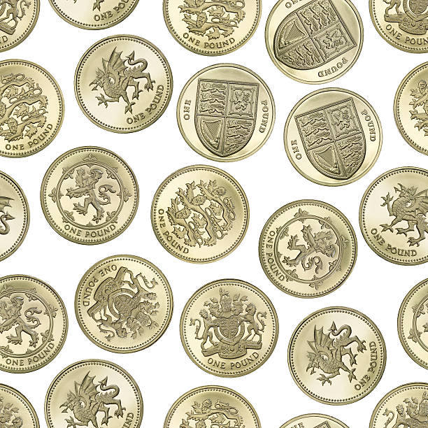 シームレスな質感の 1 ポンドのイギリス硬貨を白背景 - dragon one pound coin british currency british pounds ストックフォトと画像