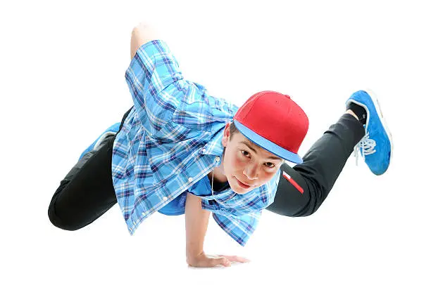 Photo of hip-hop style dancer performing against a white background