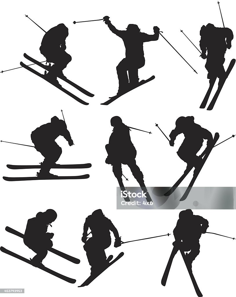 Les skieurs en action - clipart vectoriel de Ski libre de droits