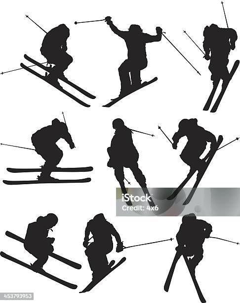 Les Skieurs En Action Vecteurs libres de droits et plus d'images vectorielles de Ski - Ski, Silhouette - Contre-jour, Paire de skis