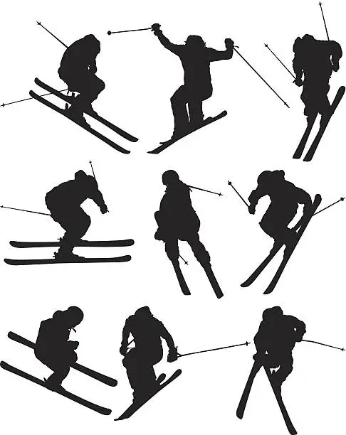 Vector illustration of skiers in action