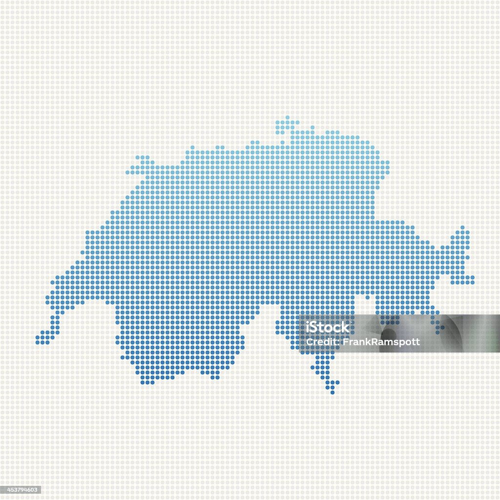 Switzerland Map Blue Dot Pattern Abstract dot pattern vector map of Switzerland. Carefully built with little circles. The country dots and background dots are each grouped as a compound path, so you can easily change colors and even use gradients with just a few clicks. File was created on July 23, 2013. The colors in the .eps-file are ready for print (CMYK). Included files: EPS (v8) and Hi-Res JPG (3000 x 3000 px). Map stock vector
