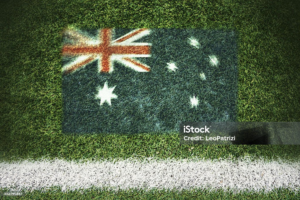 Bandera australiana impreso en un campo de fútbol - Foto de stock de 2014 libre de derechos