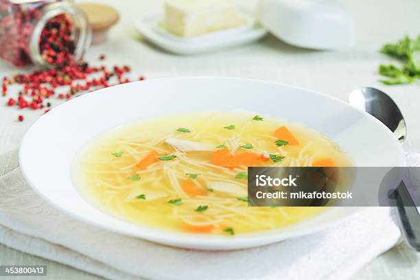 Chicken Soup With Noodles Stock Photo - Download Image Now - Bowl, Chicken Meat, Close-up