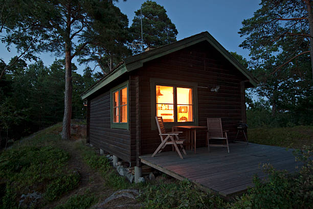 Night in Swedish derelict farm nature stock photo