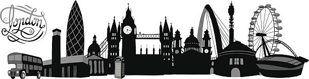 black-and-white illustrated london skyline - chelsea stock illustrations