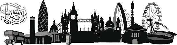 Vector illustration of Black-and-white illustrated London skyline