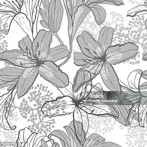 Beautiful Seamless Pattern With Lilies Vector Illustration Stock Illustration - Download Image Now