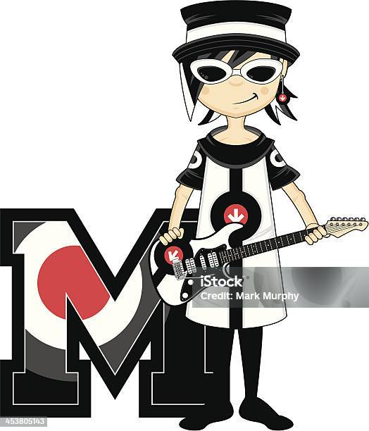 Ilustración de Mod Girl Guitarrista Aprendizaje Letra M y más Vectores Libres de Derechos de 1960-1969 - 1960-1969, A la moda, Adulto