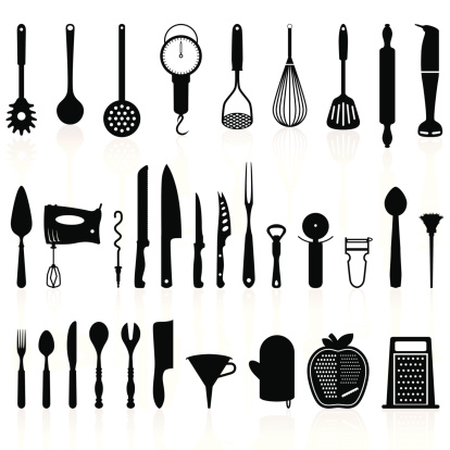Detailed and precise kitchen utensils silhouettes/icons set. Includes the most common kitchen tools. Layered composition.