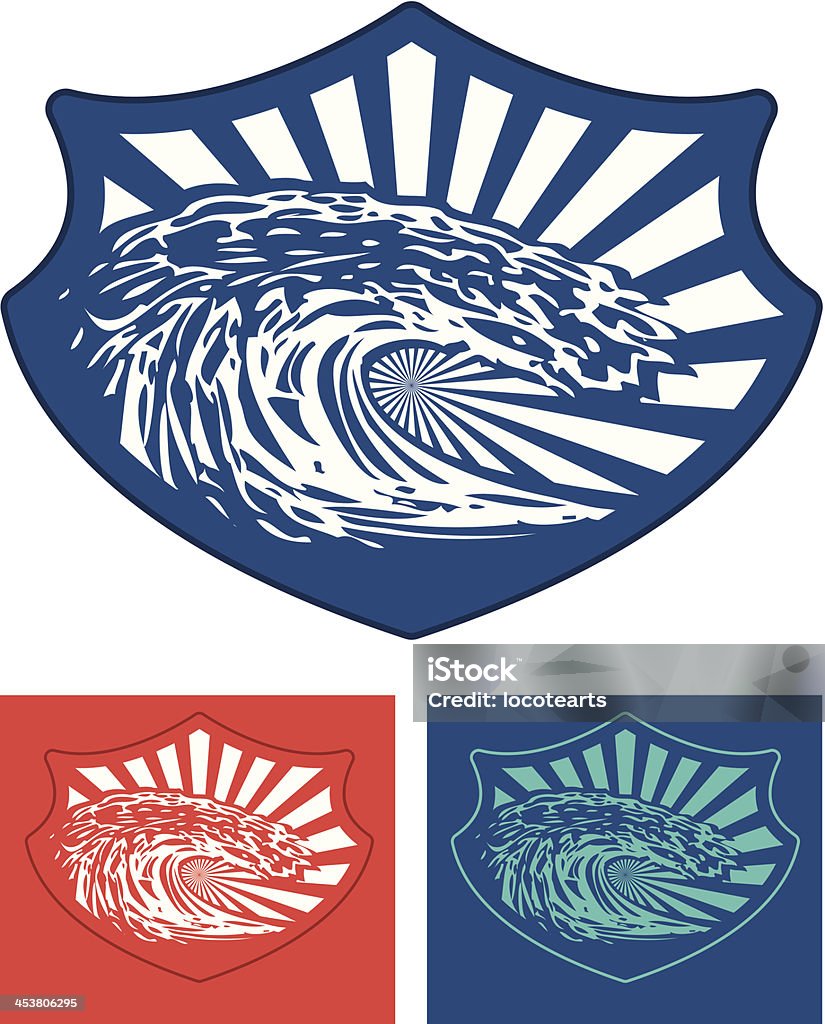 surf shield con grande stencil onda - arte vettoriale royalty-free di Acqua