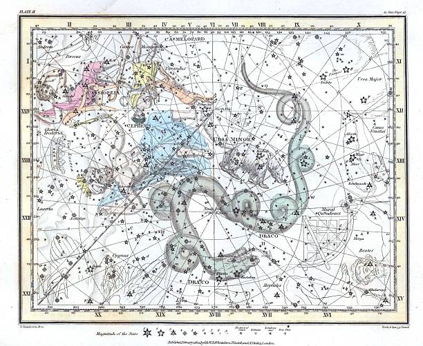 kuvapankkikuvat ja rojaltivapaat kuvat aiheesta yksityiskohtainen vintage-vaalea tähdistökartta - draco constellation