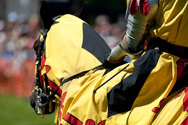 A mounted Knight at a re-enactment of a medieval jousting tournament in Scotland.