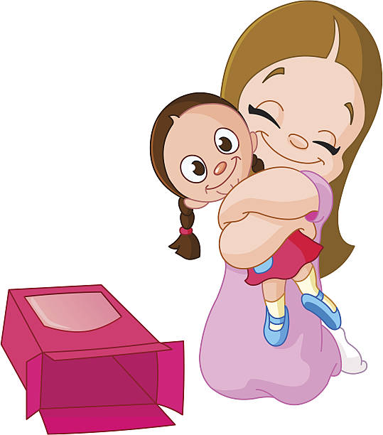 ilustrações de stock, clip art, desenhos animados e ícones de jovem menina com presentes de natal - birthday present christmas pink white background