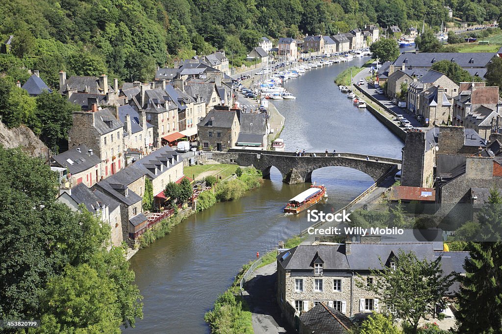 Dinan on the Rance, Brittany, France Medieval city of Dinan and his gothic bridge on the Rance, Brittany, France Estuary Stock Photo