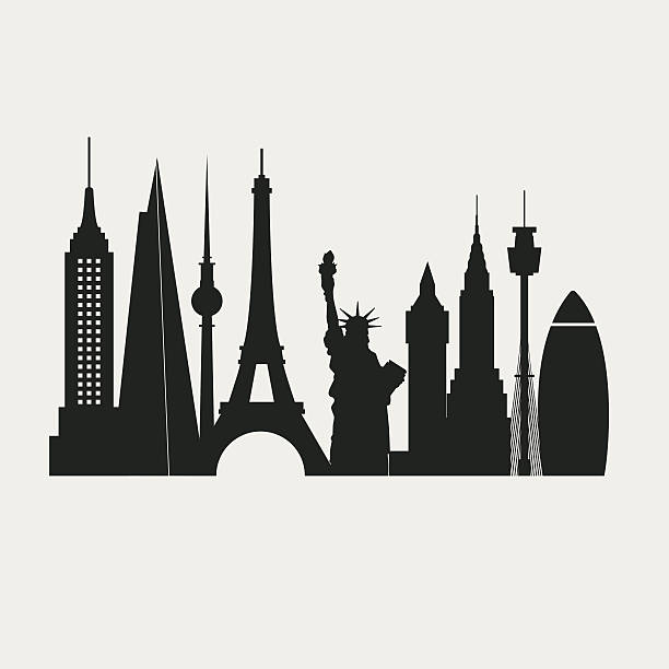 Famous landmarks Famous landmarks including the empire state building, the shard, eiffel tower, Statue of liberty, Big Ben, empire state building stock illustrations