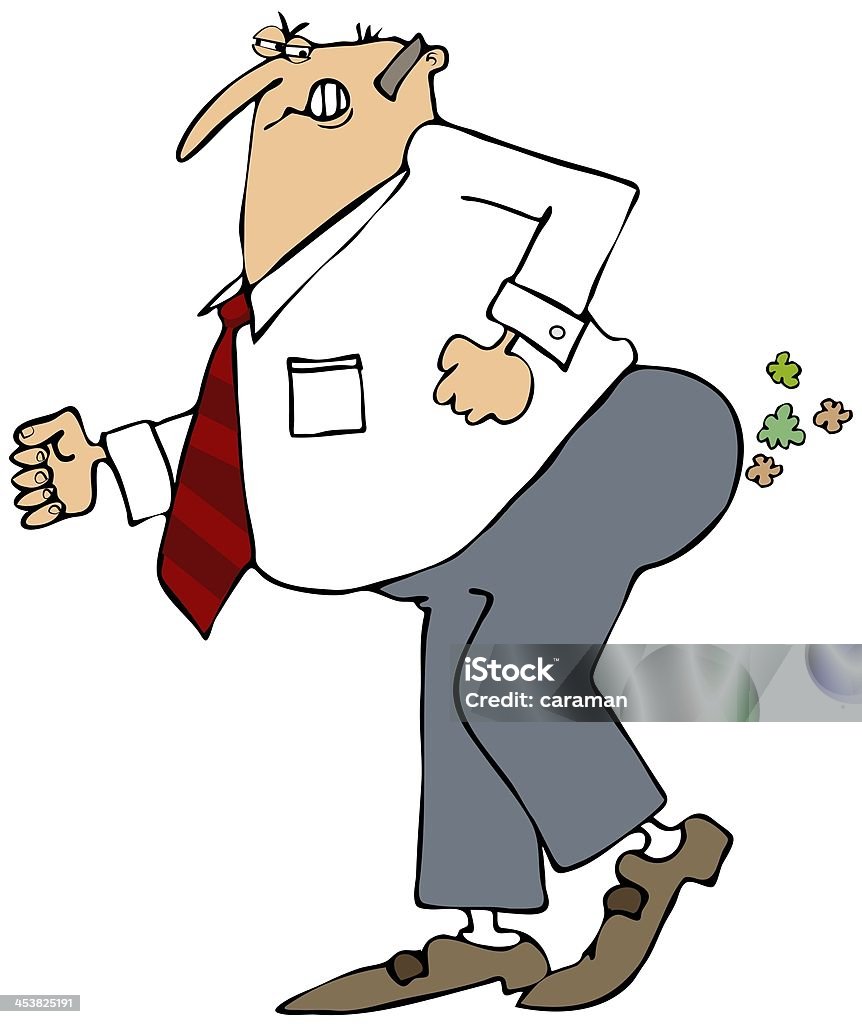 Businessman breaking wind This illustration depicts a businessman pushing hard to pass gas. Fart stock illustration