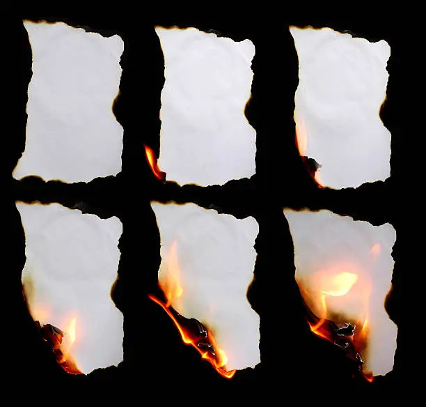 Photo of Piece of paper burning in different stages