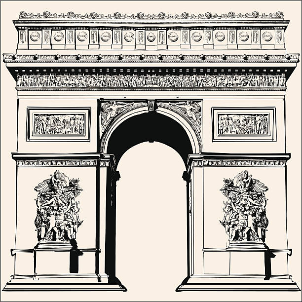 France , Paris - Arc de Triomphe France - Paris - Arc de triomphe - Very detailed vector representation of an Hand drawing arc de triomphe paris stock illustrations
