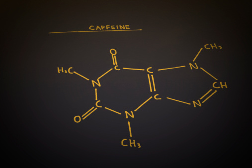 Skeletal structure of caffeine drawn by hand
