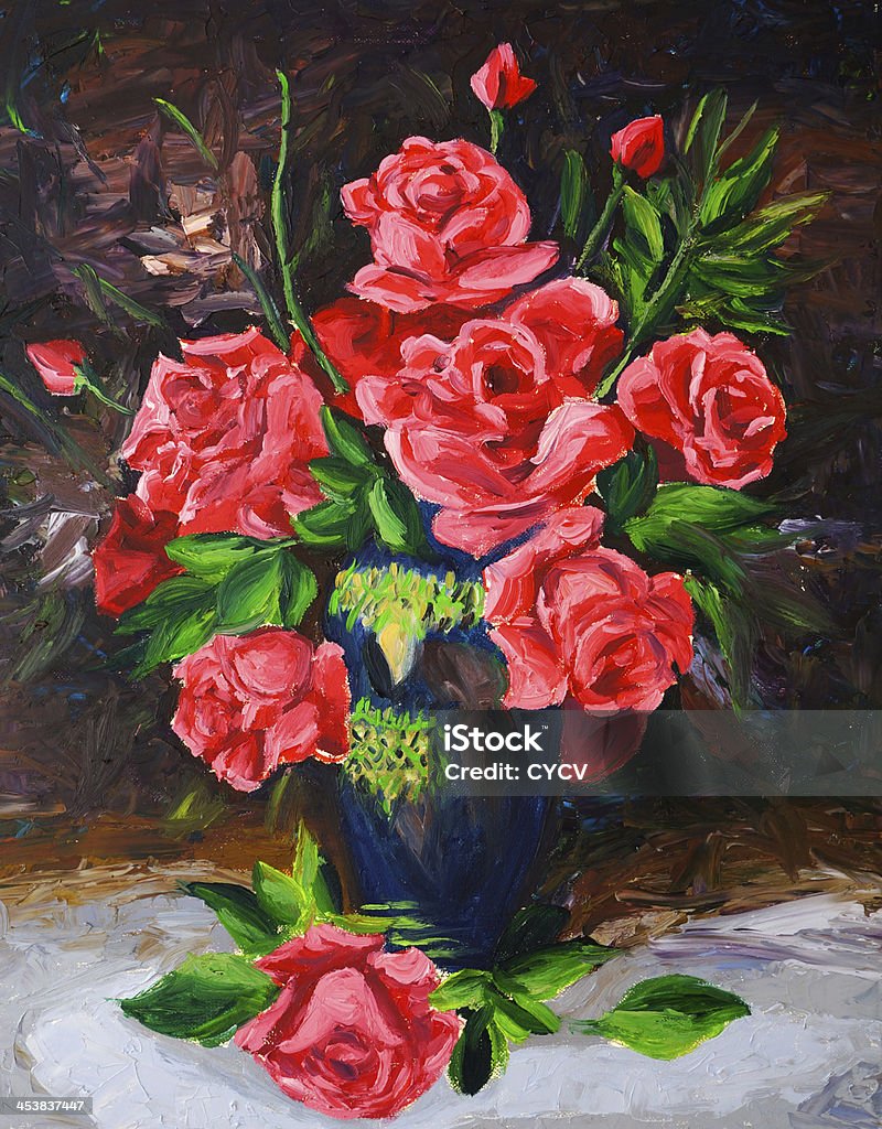 Peinture à l'huile-Rose - Illustration de Arbre en fleurs libre de droits