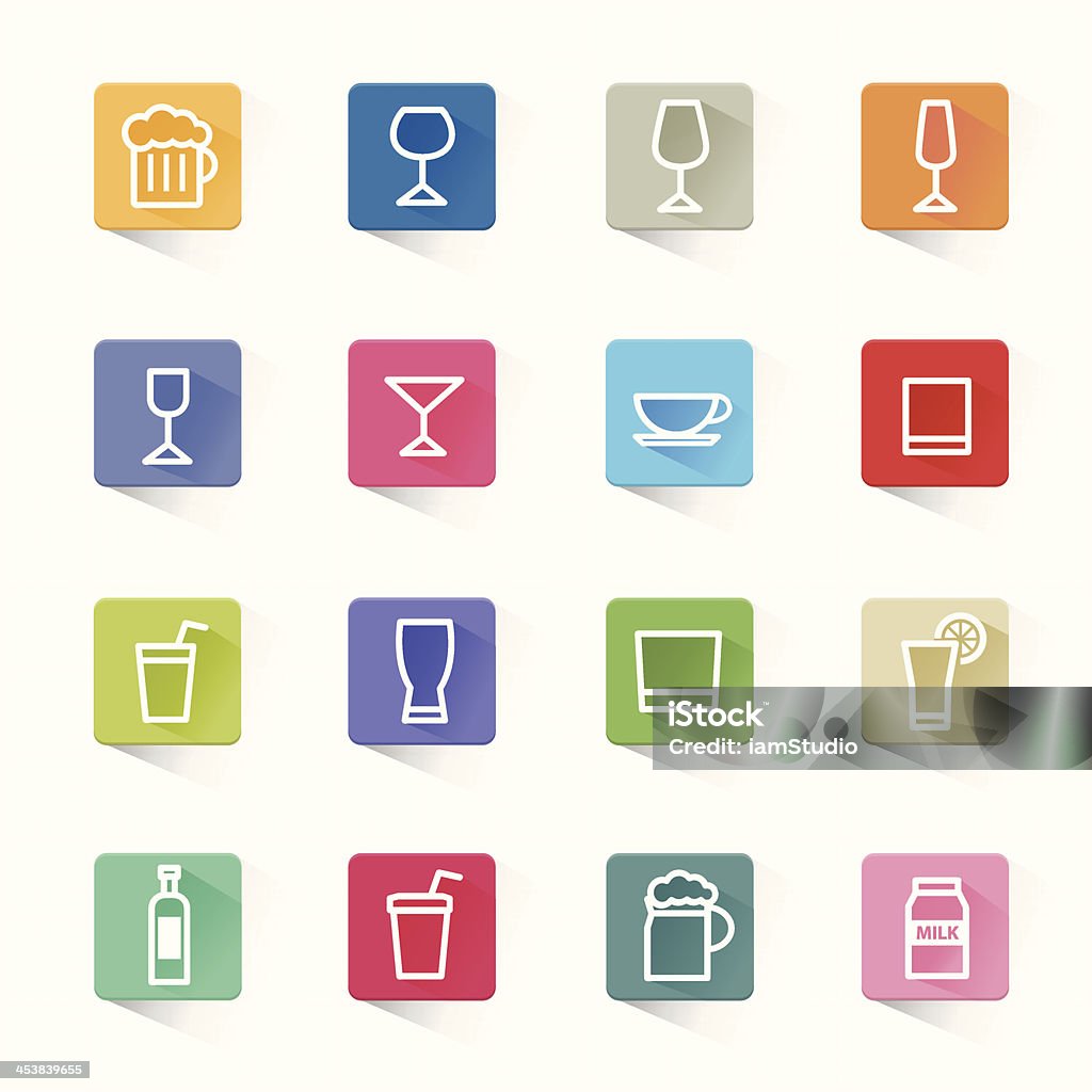 Drink cocktail flat icons set and white background This image is a vector illustration. Flat icons style and white background. Alcohol - Drink stock vector