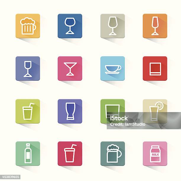 Drink Cocktail Flat Icons Set And White Background Stock Illustration - Download Image Now - Alcohol - Drink, Art, Art And Craft