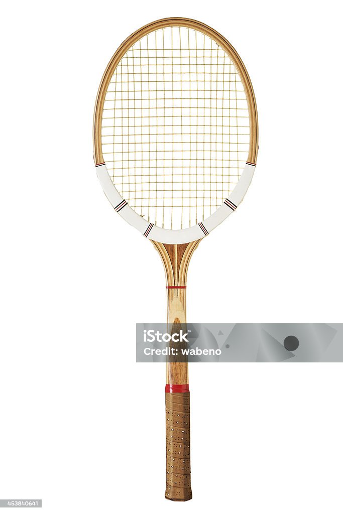 Vintage tennis racket Retro wooden tennis racket isolated on white Tennis Racket Stock Photo