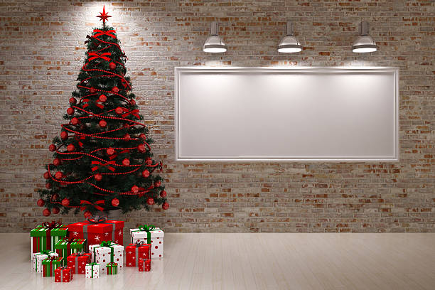 istock Christmas tree with red decorations and gifts underneath 453845181