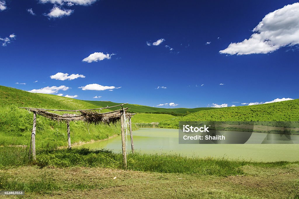 Старый Соломенная с straw через пруд в поля - Стоковые фото Без людей роялти-фри