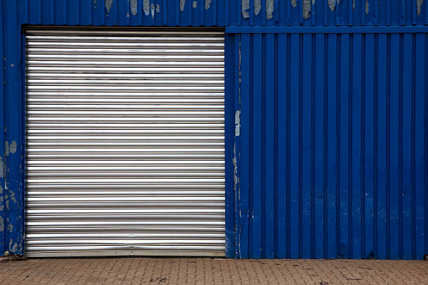 istock Shut Door on Blue Metal Shed 453857511