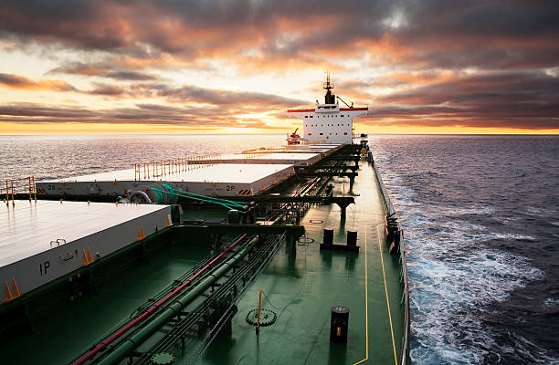 Cargo ship underway stock photo
