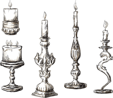 Set of hand drawn candles. Retro candlesticks. Vector illustration.