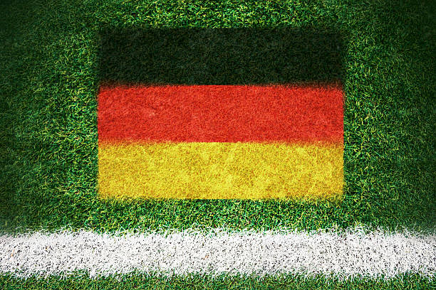 German flag printed on a soccer field