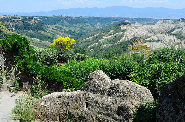 View of the badlands in Civita, Lazio, Italy stock photo