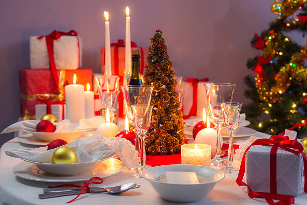istock White and red decorations on the Christmas table 453880245