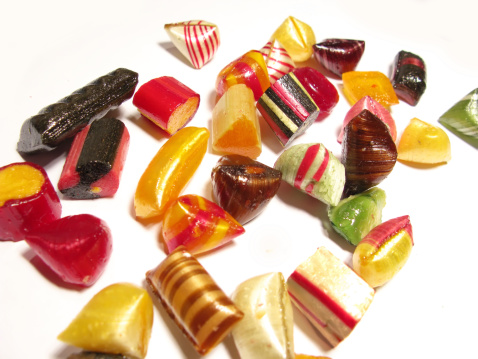 A variety of colorful and artisan isolated candies