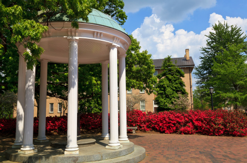 The Old Well at Chapel Hill in North Carolina in the spring with azalea blooms