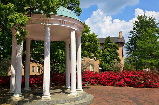 Old Well at Chapel Hill in the Spring The Old Well at Chapel Hill in North Carolina in the spring with azalea blooms university of north carolina stock pictures, royalty-free photos & images