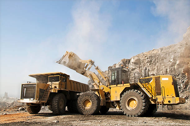 construction dump truck and a bulldozer