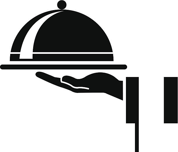service restaurant and hotel Service restaurant and a hotel. Icon of a cloche and a waiters arm. serving food and drinks stock illustrations
