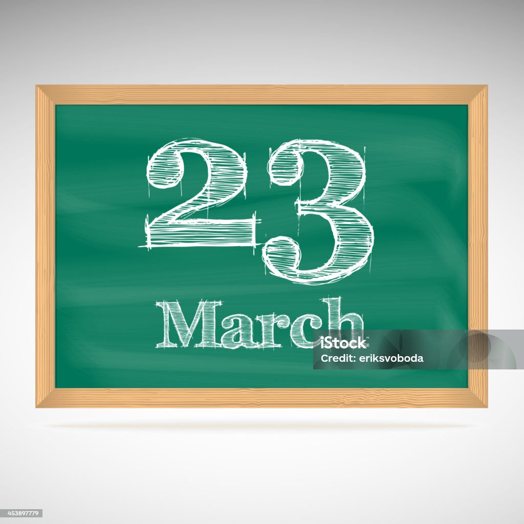 March 23, inscription in chalk on a blackboard March 23, day calendar, school board, date 20-24 Years stock vector