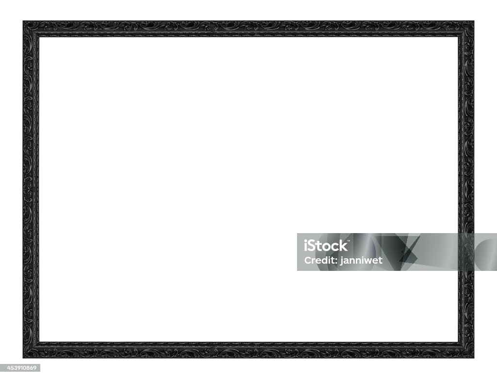 Picture Frame Old antique  black  picture frame wall, wallpaper, decorative objects isolated white background. Black Color Stock Photo