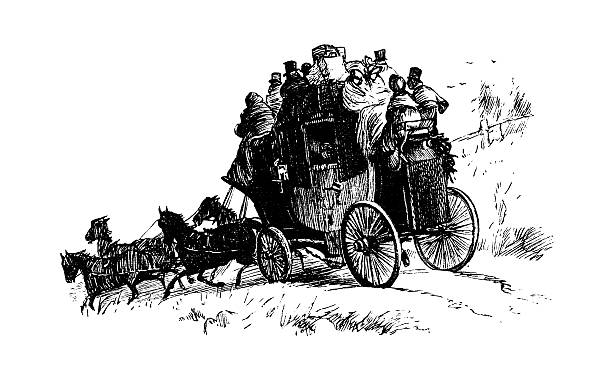 ilustrações, clipart, desenhos animados e ícones de stagecoach viagem - randolph caldecott