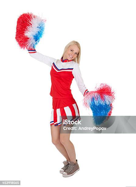 Photo libre de droit de Souriant Beau Pompom Girl Avec Pompons banque d'images et plus d'images libres de droit de Acclamation de joie - Acclamation de joie, Activité, Adolescent