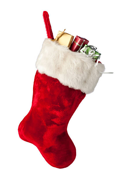 istock Red Christmas Stocking with Fur Trim, Isolated on White Background. 453919113