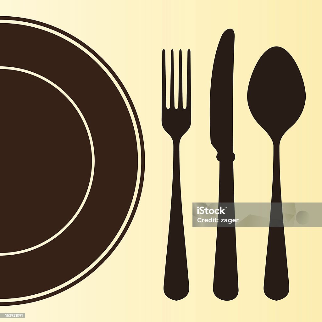 Plate and Cutlery Brown and beige illustration of fork spoon knife and plate Spoon stock vector