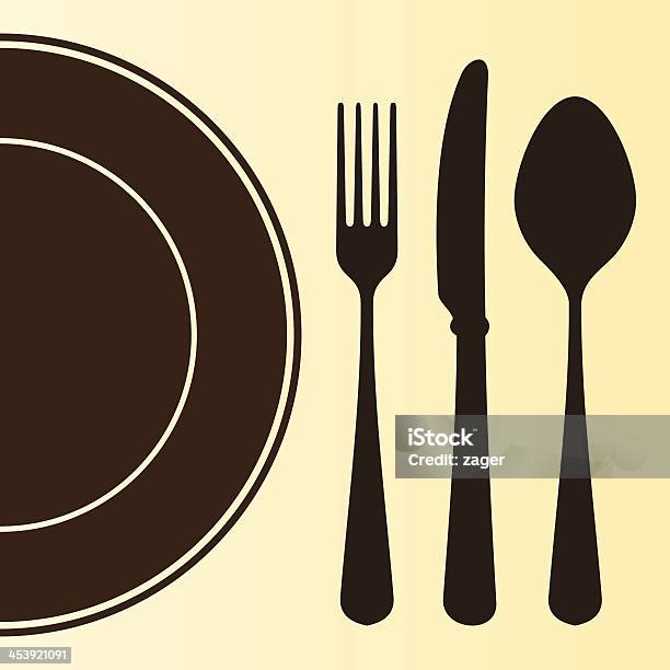 Plate And Cutlery Stock Illustration - Download Image Now - Spoon, Plate, Silverware