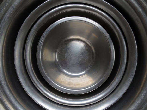 istock Old steel bowl set 453926673