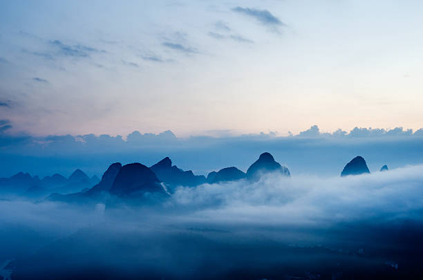 guilin Beautiful Yu Long river Karst mountain landscape in Yangshuo Guilin, China li river stock pictures, royalty-free photos & images